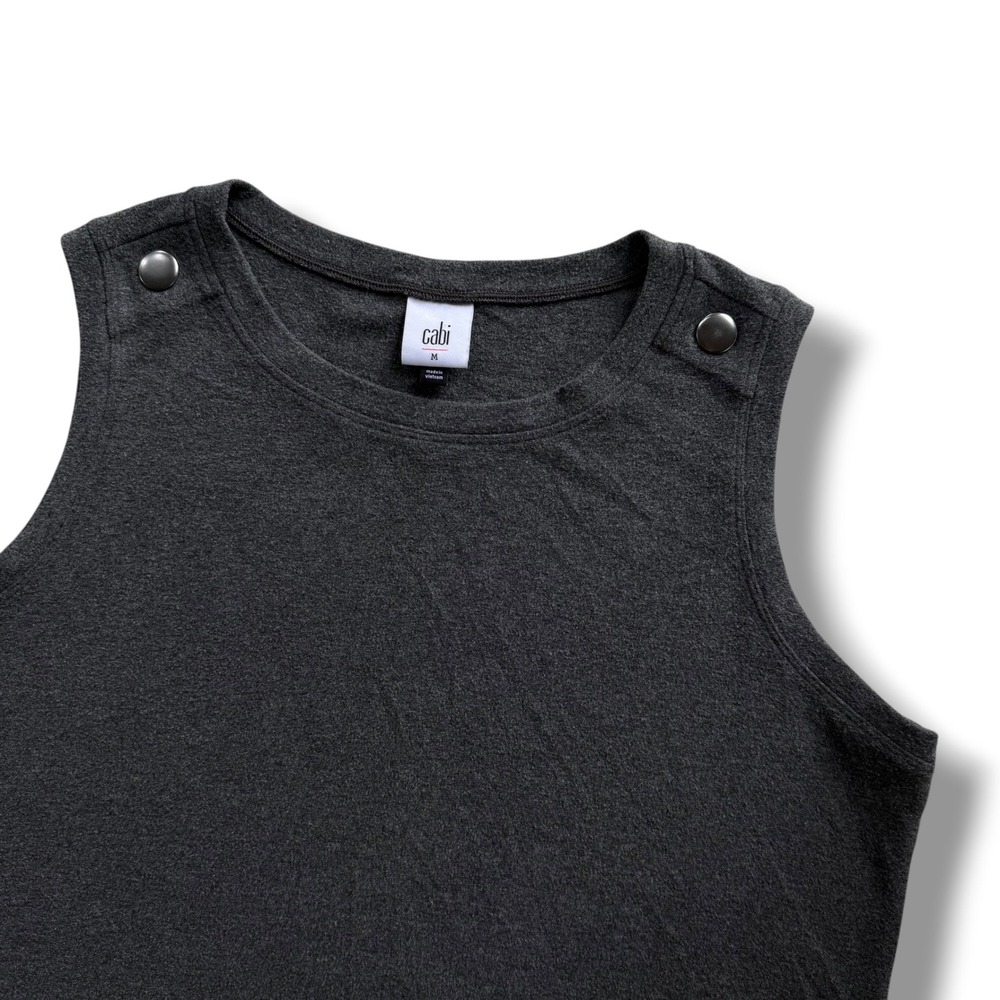 Cabi Women's M Gray Snap Shoulder Sleeveless Brushed Stretch Knit Tank Top 4958